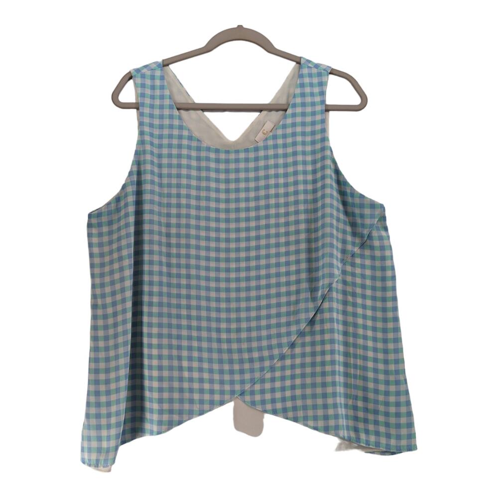 Charming Charlie Check Tank Top XL Blue Green Overlay Asymmetric‎ Layered Tiered